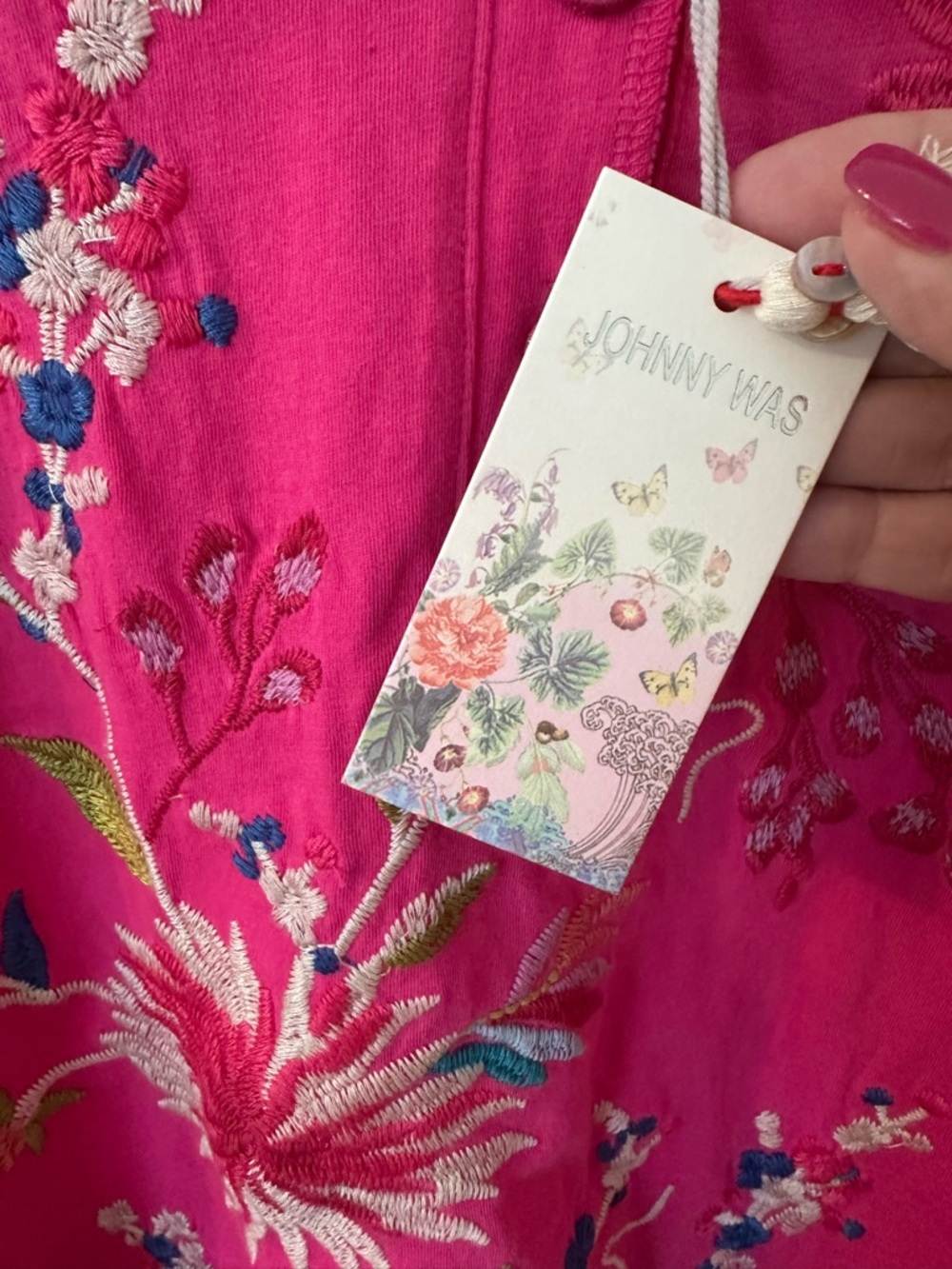 Johnny Was NWT Hot Pink Embroidered Long-Sleeve Henley Tunic - Picture 2 of 7